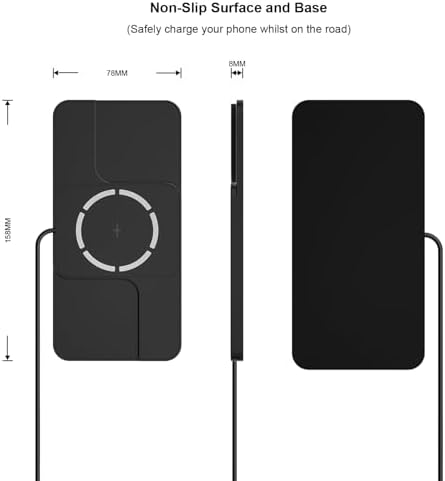Magnetic Fast Wireless Car Charger Pad – 15 W Cordless Charging Mat for i Phone 16/15/14/13/12 & Air Pods – Innovative Design with Camera Cutout for Enhanced Fit – Includes 40 W QC 3.0 Car Charger – Overheating Prevention Technology – High-Speed Dual Port Charging for Optimal Performance