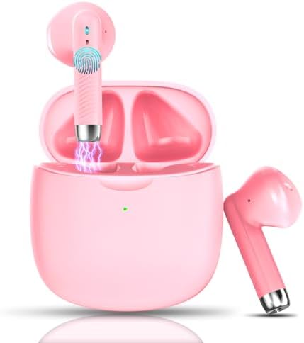 Light Pink Bluetooth 5.3 Wireless Earbuds – Exceptional Noise Cancelling Sports Headphones with IP7 Waterproof Design for Unmatched Outdoor Performance – 32 Hours of Playtime & Quick USB-C Charging for Ultimate Audio Convenience