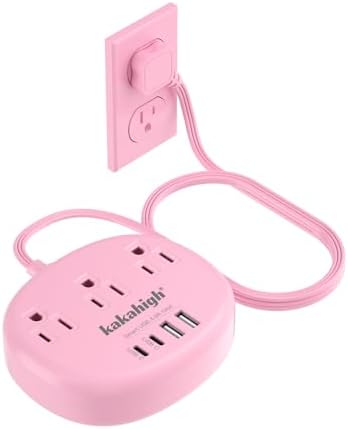 Stylish Brown Extension Cord with 1080 J Surge Protection – 5 FT Flat Braided Design Featuring 3 AC Outlets & 4 USB Ports (24 W/4.8 A) for Fast Charging – Ideal Tan Desk Accessory for Powering Devices Safely & Efficiently
