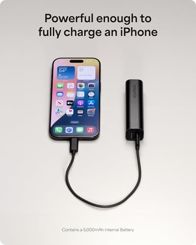 Mophie Powerstation Mini 5,000 m Ah Portable Power Bank – Ultra-Fast 20 W USB-C PD Charger for Rapid Device Recharging, Compact Pocket-Sized Design with LED Battery Indicator, Includes USB-C Cable for Instant Connectivity, Essential Travel Accessory for On-the-Go Smartphone Power