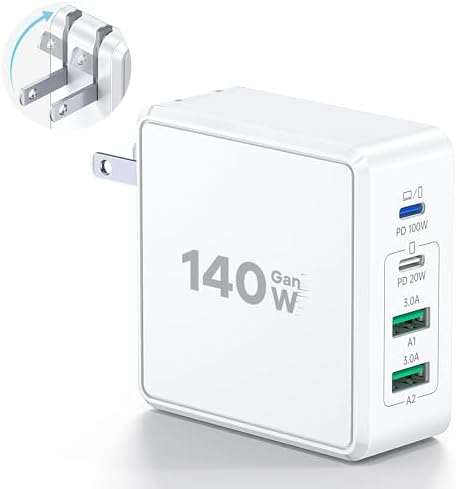 Power Up Your Tech with 140 W USB-C Multi-Port Charger: Fast Charging Block for Mac Book Pro, i Phone 16/15/14/13 Pro Max, Samsung Galaxy & More – Ultra-Portable 4-Port Power Adapter for Seamless Home & Travel Charging Solutions
