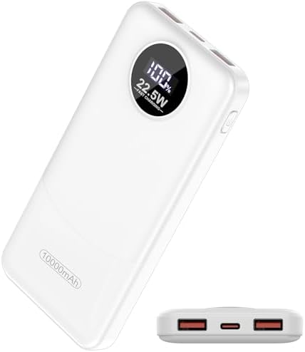 Advanced 10,000 m Ah Portable Charger with 22.5 W Fast Charging – USB-C Power Bank for i Phone 16/15/14/13/12 & Samsung S22/S21 – PD 3.0 & QC 4.0 Compatible with LED Battery Display – Lightweight Multi-Device Power Bank for Travel & Daily Use