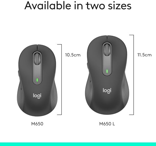 Logitech Signature M650 L Wireless Mouse for Large Hands – Ergonomic Comfort, 2-Year Battery Life, Silent Click Technology, Customizable Functions, Bluetooth Compatible with PC/Mac/Chromebook – Elegant Off White Finish for Professional & Casual Use