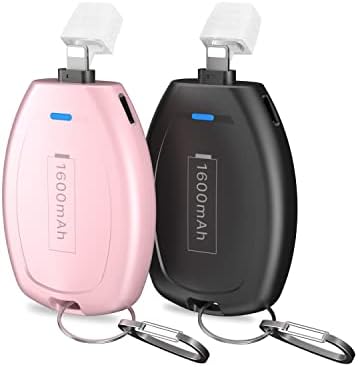 Compact Keychain Power Bank Duo: 1600 m Ah Emergency Charger for i Phone 8, 11, 12, 14 & Air Pods – Ultra-Portable Mini External Battery Pack in Stylish Blue & Pink – Fast Charging & Enhanced Compatibility for On-the-Go Power Solutions