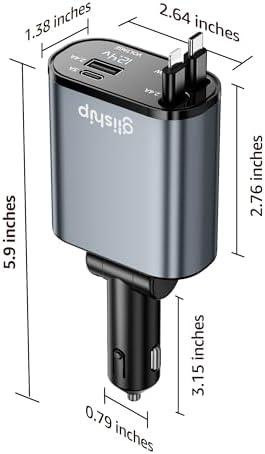 Ultimate 4-in-1 Retractable Car Charger – 84 W Fast Charging USB-C Adapter for i Phone 16, Galaxy, Pixel – 3.9 FT Extended Cable for Enhanced Flexibility & Universal Compatibility – Essential Car Accessory for Quick Device Charging on the Go