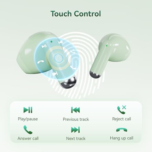 ACEMO Mint Green Bluetooth 5.4 Wireless Earbuds – Unmatched 30-Hour Playtime, Enhanced ENC Noise Cancelling Mic, Immersive Deep Bass, LED Charging Case, IPX5 Waterproof Design – Perfect for i OS, Android, Laptops – Stylish Comfort for Active Lifestyles