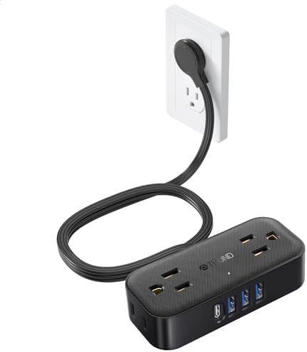 Compact TROND Travel Power Strip with USB Charging Ports – 5 ft Flat Plug Extension Cord for Seamless Device Connectivity in Dorm Rooms and Offices – Essential Travel Adapter for Multiple Outlets and Enhanced Compatibility