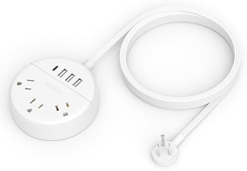 25 ft NTONPOWER Power Strip with 3 AC Outlets & 4 USB Charging Ports – Versatile Wall Mountable Desktop Solution for Home, Office, and Dorm – Sleek White Design for Enhanced Connectivity and Efficiency
