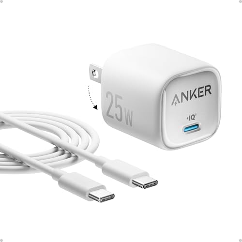 Anker 25 W USB-C Fast Charger Block – Ultra-Compact, Foldable Power Adapter for Galaxy S24, i Phone & i Pad – Includes Premium Charging Cable – Sleek, Versatile Design for Effortless Portability and Universal Device Compatibility