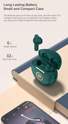 Advanced Bluetooth 5.1 Waterproof Earbuds with Built-in Microphone – IPX7 Rated In-Ear Headphones for Active Lifestyles, Enhanced Sound Quality, and Seamless Connectivity – USB-C Charging Case with LCD Display – Ideal for Android & i OS Users (Blue) – Experience Unmatched Comfort and Durability