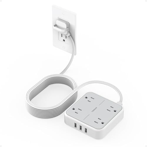 TESSAN Compact Flat Plug Surge Protector Power Strip with 4 AC Outlets and 3 Fast-Charging USB Ports – 5 ft Extension Cord for Office, Dorm, and Travel – 900 J Surge Protection for Enhanced Device Safety and Clutter-Free Organization