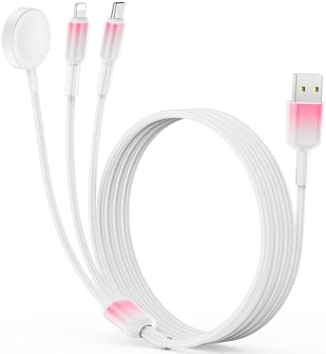 Chic Purple 3-in-1 USB Charging Cable for Women – 4 FT Multi-Device Charger for i Phone 14, 15, 16 & Apple Watch Ultra/SE/10-1 | Stylish Travel Essential Perfect for Tech Lovers and Thoughtful Gifting