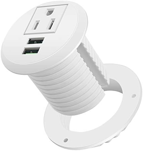 Revolutionize Your Workspace with the 2-Inch Desk Power Grommet Featuring PD 20 W USB-C Fast Charging, Ultra-Flat Plug Design, and Recessed Outlet for Seamless Cable Management – Perfect for Home or Office Use with 6 ft Power Cable (White)