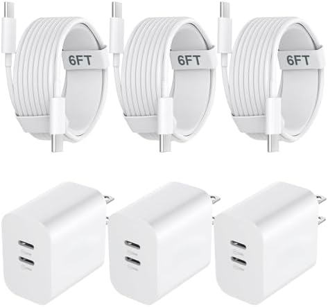 Efficient Power Boost: 20 W Dual Port USB-C Fast Charger with 6 FT USB-C to C Cable – Stylish Pink Wall Charger for i Phone 16/15 Series and Beyond – Perfect for On-the-Go Charging and Versatile Use