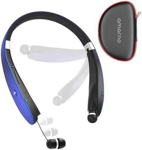 AMORNO Premium Retractable Bluetooth Neckband Headphones – Sweatproof Wireless Earbuds with Advanced Noise Cancellation & Integrated Microphone for Active Lifestyles – Superior Sound Quality & Broad Device Compatibility for Enhanced Listening Adventures