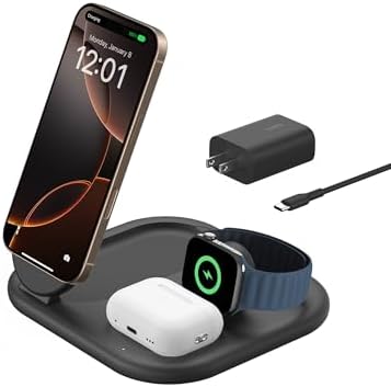 Revolutionize Your Charging Experience with the Belkin 2-in-1 Magnetic Foldable Charger – 15 W Qi2-Certified Wireless Power for Apple i Phone 16 & Samsung Galaxy S25 with Non-Slip Stability – Sleek White Design for Home, Office & Travel – PSU Included for Instant Use and Enhanced Device Compatibility