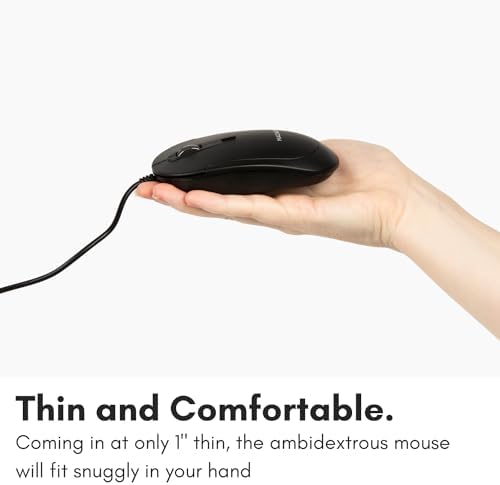 Ergonomic Macally Wired USB C Mouse – Precision Optical Sensor with Adjustable DPI (800/1200/1600/2400) for Seamless Mac & Windows Experience – Compact, Ambidextrous Design for Left and Right-Handed Users – Effortless Navigation with 3 Buttons & Scroll Wheel – Perfect Travel Companion for Enhanced Productivity
