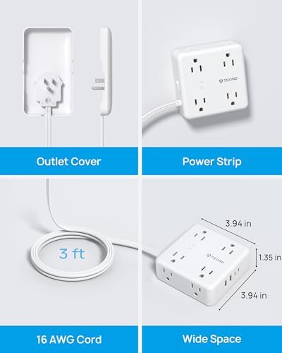Maximize Your Living Space with TROND 6 FT Flat Extension Cord – 8 Outlet Power Strip with 4 USB Ports and 1700 Joules Surge Protection for Seamless Home Organization and Efficient Device Charging