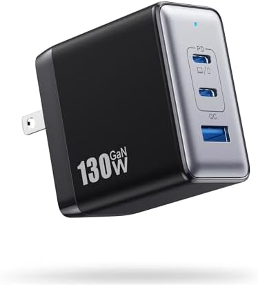 130 W Ga N USB-C Fast Charger Block: Compact 3-Port Wall Adapter for Mac Book Pro, i Phone 16/15, i Pad Pro, Galaxy Series – Travel-Friendly and Efficient Power Solution for All Your Devices