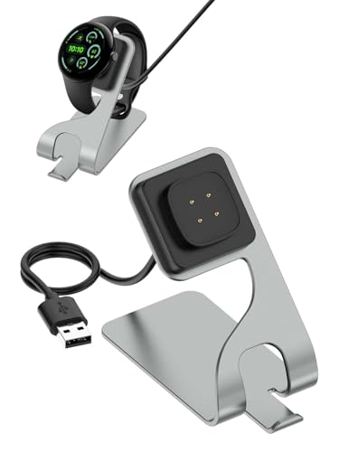 Sleek Silver Magnetic Charging Dock for Google Pixel Watch 3 & 2 | Rapid Anti-Slip Power Station with Premium USB Cable | Ultimate Smartwatch Charging Solution for Home & Office Efficiency