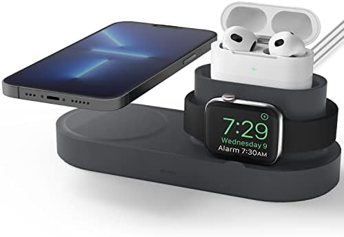 elago Mag Safe Multi-Device Charging Hub – Streamlined Charging Station for i Phone 16/15/14/13/12, Air Pods Series 4/Pro 2/Pro/3, and All Apple Watch Models – Sleek Dark Gray Finish for Effortless Organization and Rapid Power-Up (Cables Not Included)