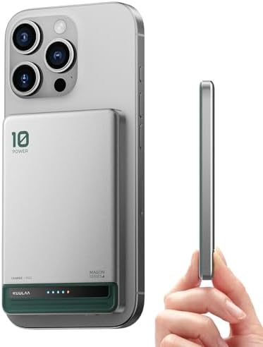 Revolutionize Your Charging Routine with the Kuulaa Mag Safe 10000 m Ah Ultra-Slim Portable Battery Pack – Titanium Finish Wireless Power Bank for i Phone 12/13/14/15/16 with PD 20 W Fast Charging and Magnetic Alignment for Seamless Connectivity