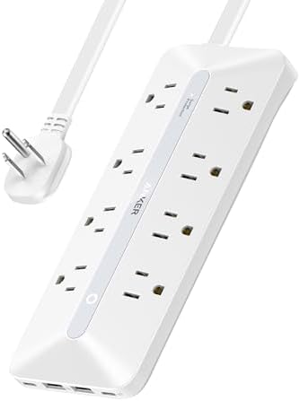 Anker 12-in-1 Flat Plug Power Strip – Ultimate USB-C Charging Station with 8 AC Outlets, 2 USB-C, 2 USB-A Ports, 5 ft Extension Cord, Slim Design for Home & Office, 900 J Surge Protection, Fast 35 W Output for Enhanced Device Safety and Efficiency