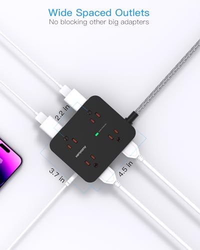 HANYCONY 6 ft Surge Protector Power Strip with 8 Outlets & 2 USB-C Ports – Essential College Dorm Extension Cord with Space-Saving Flat Plug for Fast Charging and Device Safety – Perfect for Home Office and Tech Needs