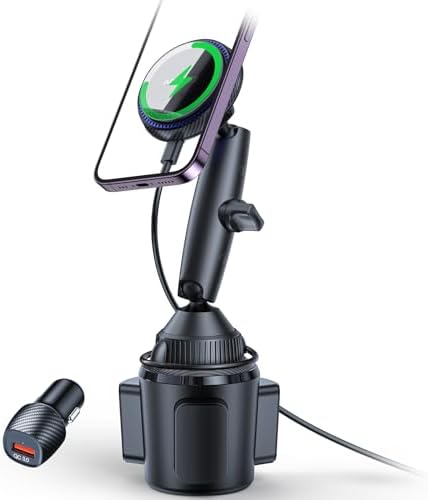 Tri-Pivot Magnetic Wireless Cup Holder Charger for i Phone 12-16 Series – Fast Charging with Cooling Fan, Adjustable Car Mount for Secure Device Support – Includes Car Adapter for Seamless Compatibility
