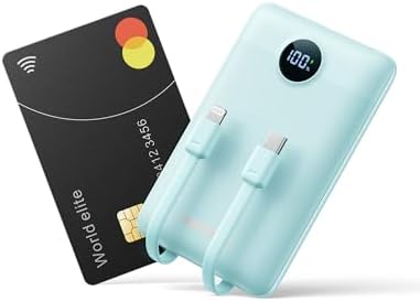 Ultra-Slim 10,000 m Ah Mini Power Bank with Built-in Cables – 22.5 W Fast Charging USB-C Battery Pack for i Phone 16/15/14 and Samsung Galaxy 24/23 – Essential Travel Charger for On-the-Go Power Needs
