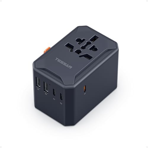 TESSAN 100 W Ga N Travel Adapter with 5 USB Ports – Universal Power Converter for Global Charging in 200+ Countries, Fast Charging Solution for Laptops, Smartphones & Tablets – Compact & Lightweight Design for Effortless Portability