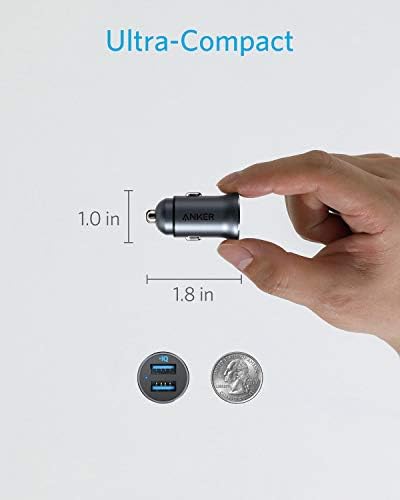 Anker 320 Compact Car Charger – 24 W Dual USB Power Adapter in Premium Aluminum Alloy for i Phone 16/15/14/13/12, i Pad Pro/Air/Mini, Galaxy & More – Enhanced Efficiency with LED Indicator for Low-Light Charging – Perfect for Daily Commuters and Adventurous Road Trips