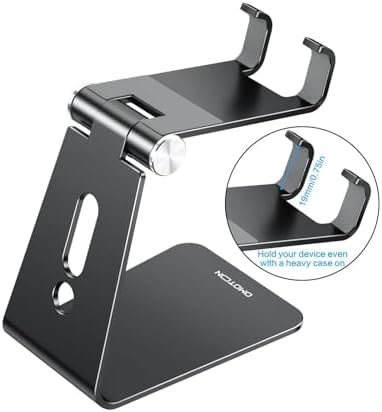OMOTON Adjustable Cell Phone Stand, C2 Aluminum Desktop Phone Holder Dock Compatible with iPhone 15 14 13 Xs XR 8 Plus 7 6, Samsung Galaxy, Google Pixel, Android Phones – Enhanced Compatibility and Speed