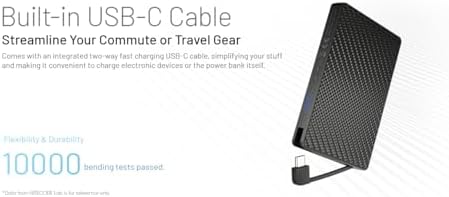 Nitecore Pocket 10000 m Ah Ultra-Lightweight Power Bank with Dual USB-C Ports and Integrated Cable – Ideal for On-the-Go Charging of Phones, Flashlights, and Headlamps with Fast Charge Capability and Real-Time Battery Monitoring