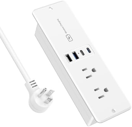 Advanced 20 W Recessed Power Strip with 15 W Wireless Charging Pad and 4 USB Ports (2 USB-C) – Space-Saving Flush Mount Outlet for Home and Office with 6 FT Cable & Surge Protection for Safe, Versatile Device Charging