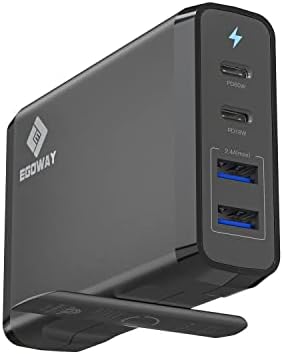 Ultra-Fast 4-Port USB Charger by EGOWAY – 90 W Compact Wall Charger with Dual 60 W & 18 W USB-C Ports Plus 12 W USB-A for i Phone 15/14 Pro Max, Galaxy, and More – Efficient Power Delivery & Travel-Friendly Design – Tidy Desktop with 360° Rotatable Trestle