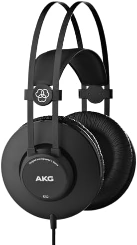 AKG K52 Over-Ear Headphones – Superior Audio Clarity for Professional Studio Monitoring and Everyday Use, Comfort-Focused Design with Adjustable Headband, Dynamic Drivers, and Broad Device Compatibility