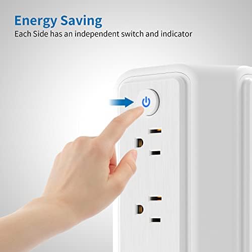 10 ft NTONPOWER Power Strip Tower with 8 Outlets & 5 USB Ports – Premium Surge Protector with Individual Switches, 1080 Joules Protection, 13 A Circuit Breaker – Ideal for Home Office & Entertainment Setup, Sleek Black Design for Ultimate Convenience
