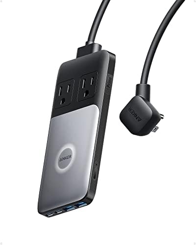 Anker 727 Ga N 100 W Compact Charging Station – Dual AC Outlets & Quad USB Ports for Rapid Device Power – Ultimate Travel Adapter for i Phone 14, Samsung, i Pad & Mac Book – Versatile 5 ft Detachable Cord for On-the-Go Professionals – Safe, Efficient Charging Solution for Multiple Devices