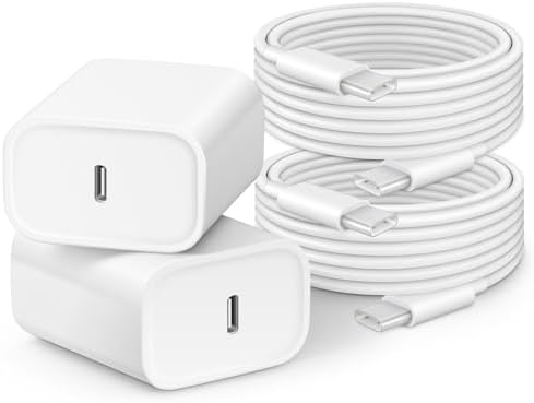 20 W USB-C Wall Charger for i Phone 16 & 15 – Fast Charging Dual Pack with 6 FT Type-C Cable – Optimized Power Delivery for i Pad Pro and More – Compact, Durable, and Travel-Friendly Charging Solution for Home and On-the-Go Use