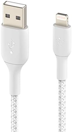 Belkin Boost Charge Braided Lightning Cable – 6.6 ft (2 M) – MFi Certified Durable i Phone Charger – Fast USB to Lightning Charging Cable for Seamless Syncing – Enhanced Compatibility for All Apple Devices – Stylish White Design for Modern Aesthetics