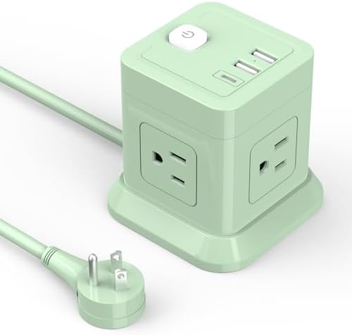 FDTEK Cube Power Strip with 4 Spacious Outlets & 3 USB Ports (1 USB-C) – Compact Green Power Solution for Home, Office, and Travel – Ultimate Surge Protection & Fast Charging Convenience