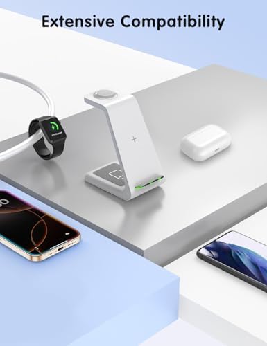 Magnetic Wireless Charging Station for i Phone 15/14/13/12 Pro Max & Apple Devices – Joy Geek 3-in-1 Fast Charger Pad for i Phone, Apple Watch Ultra 9-2, and Air Pods – Compact Design with Enhanced Compatibility and Secure Magnetic Alignment