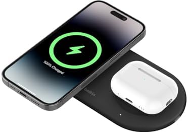 Belkin Boost Charge Pro 2-in-1 Wireless Charger – Qi2 15 W Fast Charging Station for i Phone 16, 15, 14, 13, 12 & Mag Safe Devices – Sleek Black Magnetic Charging Pad for Simultaneous i Phone & Air Pods Power Boost