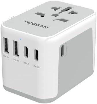 TESSAN 100 W Ga N Travel Adapter with 5 USB Ports – Universal Power Converter for Global Charging in 200+ Countries, Fast Charging Solution for Laptops, Smartphones & Tablets – Compact & Lightweight Design for Effortless Portability