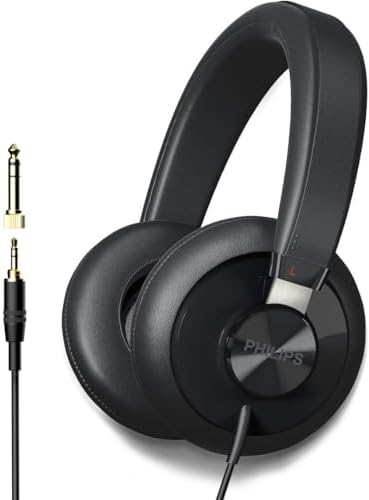 Philips SHP6000 High-Resolution Studio Monitor Headphones – Premium Over-Ear Wired Design with Deep Bass Enhancement, Superior Noise Isolation, and Unmatched Comfort for DJs and Audiophiles, Ideal for Mixing and Mastering Music