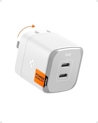 Experience Unmatched Charging Efficiency with Spigen Ga N III 452 45 W Dual USB-C Wall Charger – Portable Fast Charging Adapter for i Phone, Samsung Galaxy, and Pixel Devices – Compact Foldable Design for Ultimate Convenience