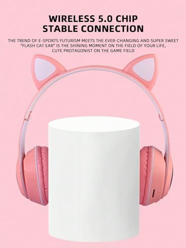 Sleek Black Cat Ear Bluetooth Headphones – Ergonomically Designed Over-Ear Comfort with Superior Sound Quality, Fast Device Pairing, and Long Battery Life for Ultimate Audio Enjoyment for All Ages