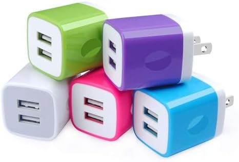 Sicodo 5-Pack Dual Port USB Wall Charger Set – High-Speed 2.1 A Travel Charging Block for i Phone 15, 14, 13, 12, 11, SE, Samsung Galaxy S23, S22, S21, S20, S10, LG & Google Devices – Efficient, Compact & Safe Charging Solution for Home and On-the-Go Use