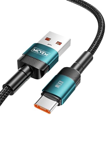 Ultra-Fast 100 W USB A to C Braided Charging Cable – 3.3 ft Durable USB to USB C Connector for i Phone 15, Android Devices, and i Pads – High-Speed Data Transfer with Stylish Blue Metal Ends for Enhanced Compatibility